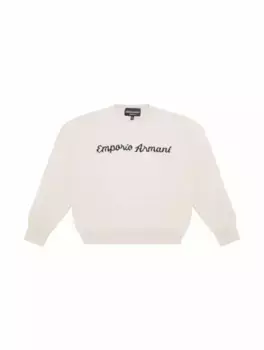 Вязаный джемпер с логотипом EMPORIO ARMANI, бежевый
