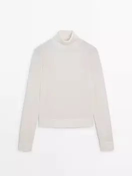Вязаный джемпер с высоким воротом Massimo Dutti, бежевый