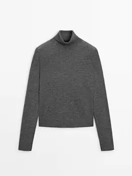 Вязаный джемпер с высоким воротом Massimo Dutti, серый