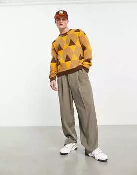 Вязаный джемпер землистых тонов с геопринтом ASOS DESIGN