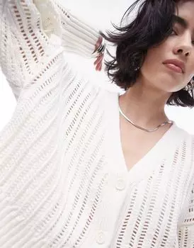 Вязаный кардиган ажурной вязки Topshop цвета слоновой кости