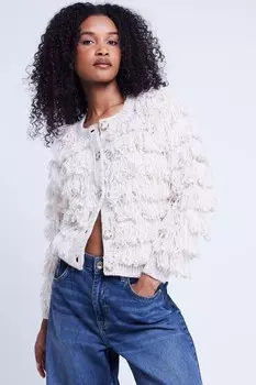 Вязаный кардиган с бахромой River Island, бежевый