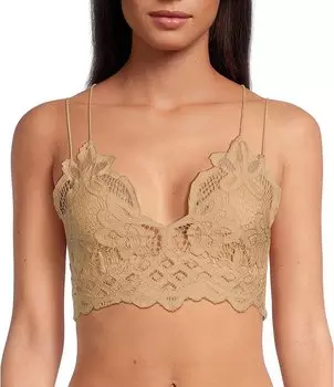 Вязаный крючком кружевной бюстгальтер с глубоким вырезом Free People Adella, бежевый