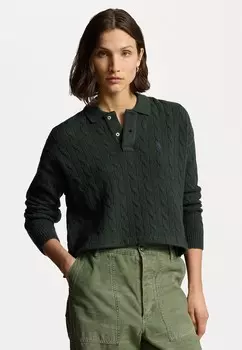 Вязаный свитер CABLE WOOL CASHMERE POLO SHIRT Ralph Lauren, зеленый