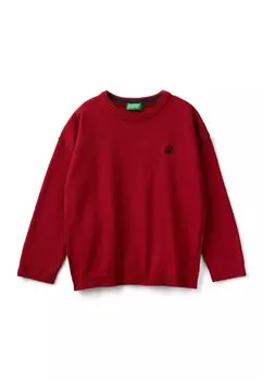 Вязаный свитер CREW NECK WITH EMBROIDERY. United Colors of Benetton, красный