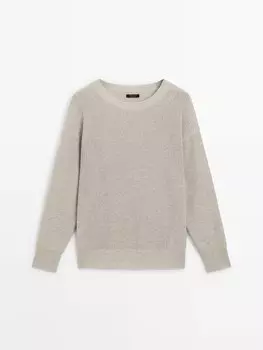 Вязаный свитер оверсайз с круглым вырезом Massimo Dutti, серый