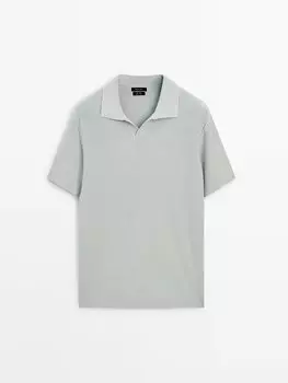 Вязаный свитер-поло с короткими рукавами Massimo Dutti, голубой