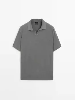 Вязаный свитер-поло с короткими рукавами Massimo Dutti, зеленый