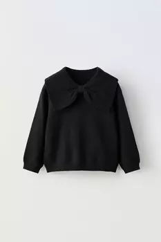 Вязаный свитер с бантом ZARA, черный