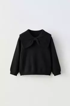 Вязаный свитер с бантом ZARA, черный
