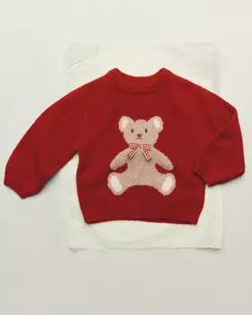 Вязаный свитер с медведем ZARA, красный