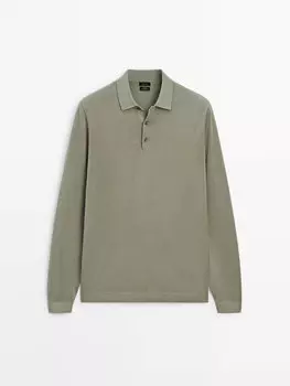 Вязаный свитер с воротником-поло Massimo Dutti, серый