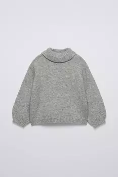 Вязаный свитер с высоким воротом ZARA, серый мергель