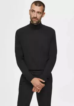 Вязаный свитер SELECTED HOMME "SLHBERG ROLL NECK NOOS", черный