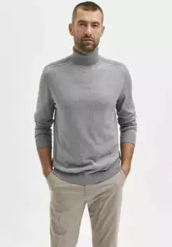 Вязаный свитер SELECTED HOMME "SLHBERG ROLL NECK NOOS", серый