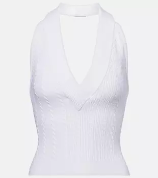 Вязаный топ на запах с косичками Balmain, Blanc