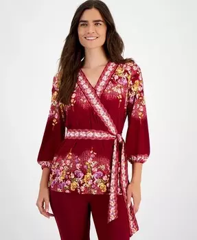 Вязаный топ Petite Surplice с V-образным вырезом и завязками по бокам JM Collection, мультиколор