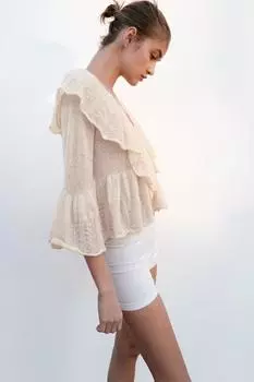 Вязаный топ с оборками ZARA, цвет Vanilla