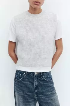 Вязаный жилет футболка ZARA, светло-серый