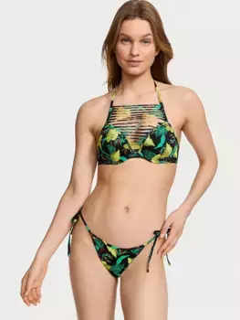 VS Archives Сексуальный купальник с высоким воротом и пуш-ап бикини Victoria'S Secret Swim, цвет Vintage Leaves
