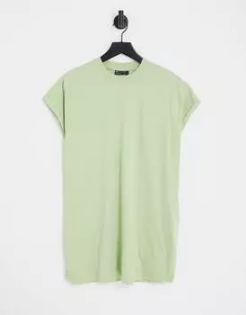 Выбеленная зеленая удлиненная футболка оверсайз с отворотами ASOS DESIGN