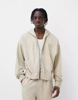 Выцветшая толстовка с капюшоном на молнии Bershka, бежевый