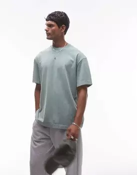 Выцветшая зеленая футболка свободного кроя Topman