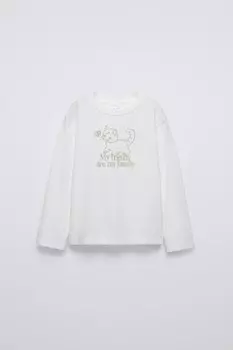 Вышитая футболка ZARA, экрю