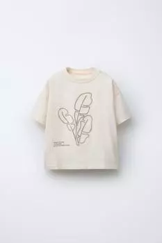 Вышитая футболка ZARA, экрю