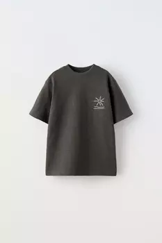 Вышитая футболка ZARA, антрацитово-серый