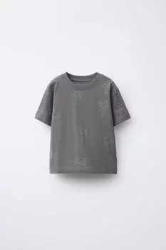 Вышитая футболка ZARA, антрацитовый серый