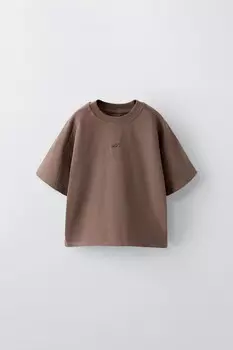 Вышитая футболка ZARA, цвет chocolate brown