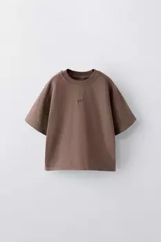 Вышитая футболка ZARA, цвет chocolate brown