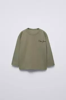 Вышитая футболка ZARA, хаки
