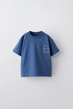 Вышитая футболка ZARA, синий