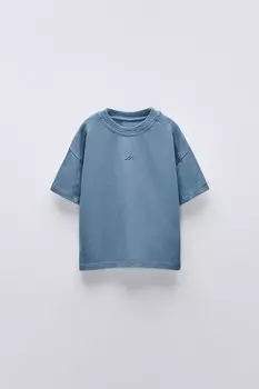 Вышитая футболка ZARA, средне-синий