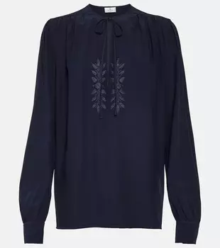 Вышитая шелковая блузка Etro, синий