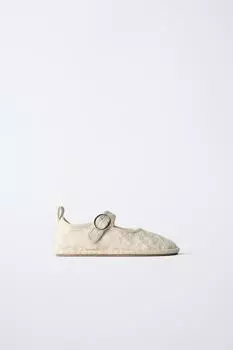 Вышитые балетки ZARA, цвет Ecru White