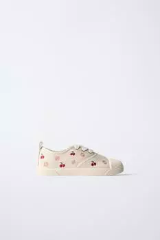 Вышитые хлопок кроссовки ZARA, цвет Ecru White