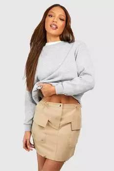 Высокая тканая мини-юбка со сборками и карманами boohoo, бежевый