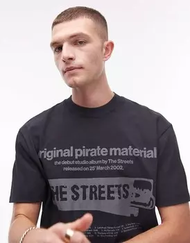 Высококачественная футболка оверсайз черного цвета с принтом Topman x The Streets