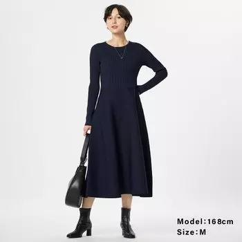 WHOLEGARMENT Трикотажное платье-клеш PLST, темно-синий