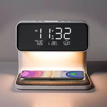 WILIT LED прикроватная лампа настольные лампы сенсорная прикроватная лампа для спальни с функцией зарядки белая, функция беспроводной зарядки 5 Вт, будильник, ночник с 3 уровнями яркости, белый