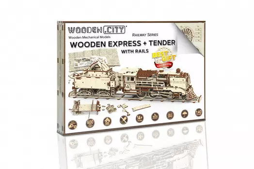 Wooden.City, 3D пазл Локомотив с машинистом и гусеницами