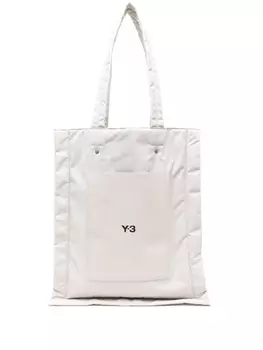 Y-3 дутая сумка-тоут с логотипом, нейтральный цвет