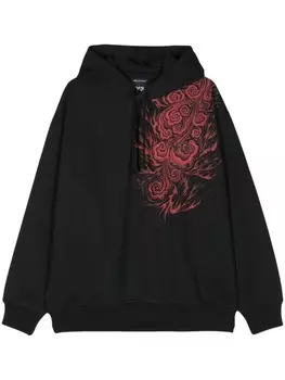 Y-3 x Толстовка с принтом пламени Японской футбольной ассоциации, черный
