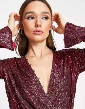 Ягодное платье миди с драпировкой и пуговицами ASOS