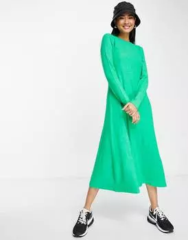 Ярко-зеленое супермягкое свободное платье миди с длинными рукавами ASOS DESIGN