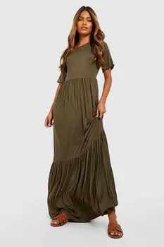 Ярусное платье макси Boohoo, хаки