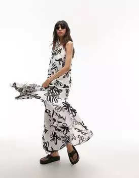 Ярусное платье макси из поплина Topshop с крупным принтом в виде ромашек